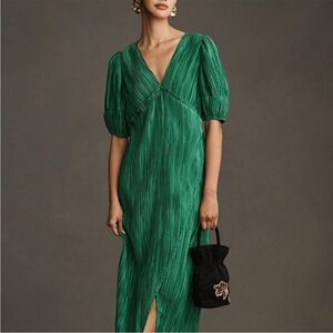 ANTHROPOLOGIE V-Neck Pleated Slim Midi Dress